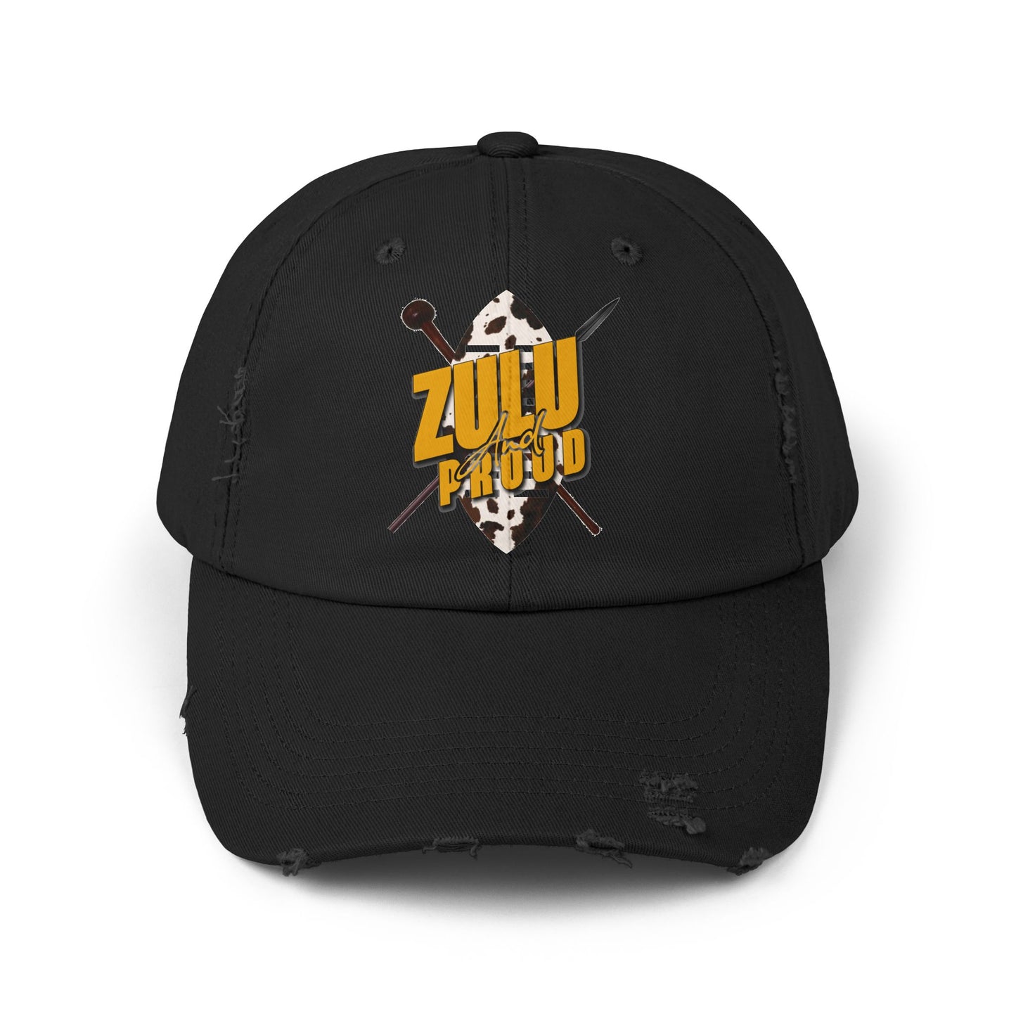 Unisex Distressed Cap - Zulu Proud with Tribal Symbols